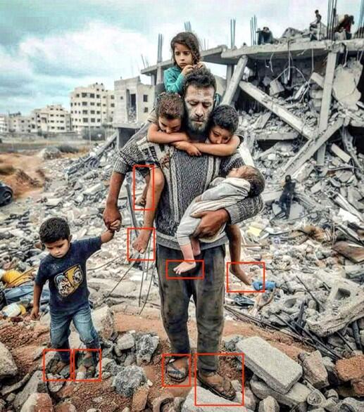 Daran lässt sich erkennen, dass dieses Bild von einem Mann in Gaza mithilfe von KI erstellt wurde